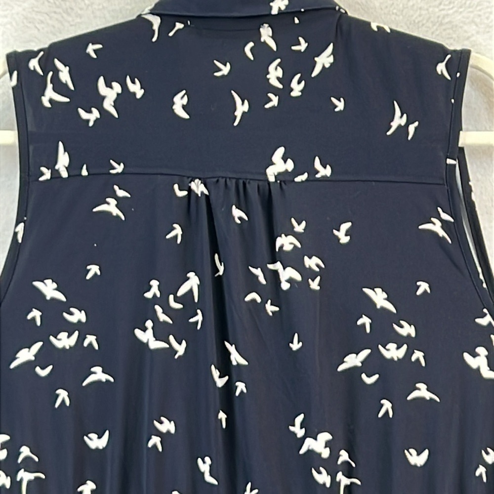 Indigo Rose Women’s Dress Sz 12 Navy/White Bird Print Rayon Blend Button-Front - Picture 7 of 11